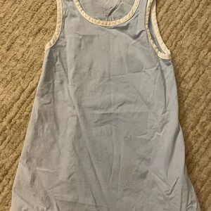 Girls Light Blue Sleeveless Casual Dress with Cream Trim